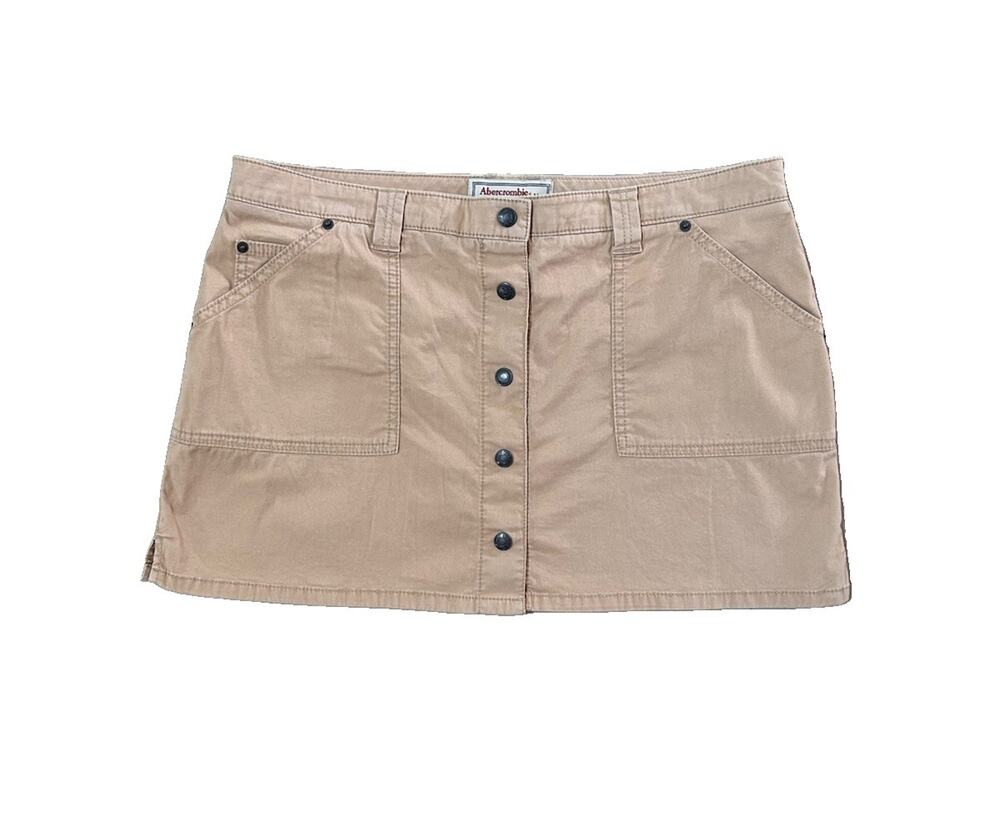 Abercrombie & Fitch Y2K Khaki Cotton Button Front Utility Mini Skirt Size M